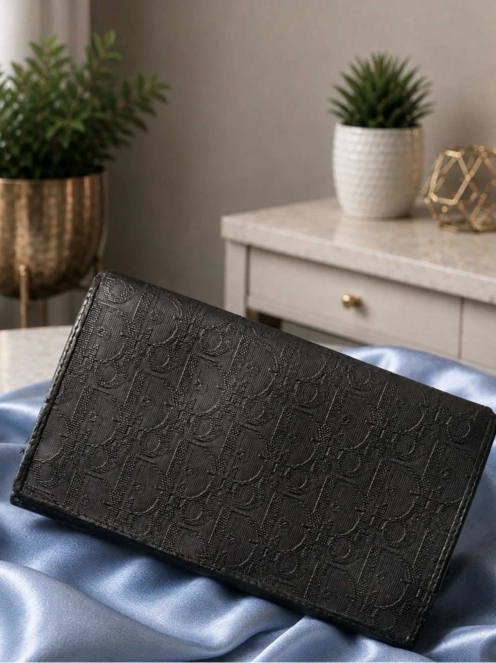 Christian Dior Black Oblique Trotter Bifold Kisslock Wallet